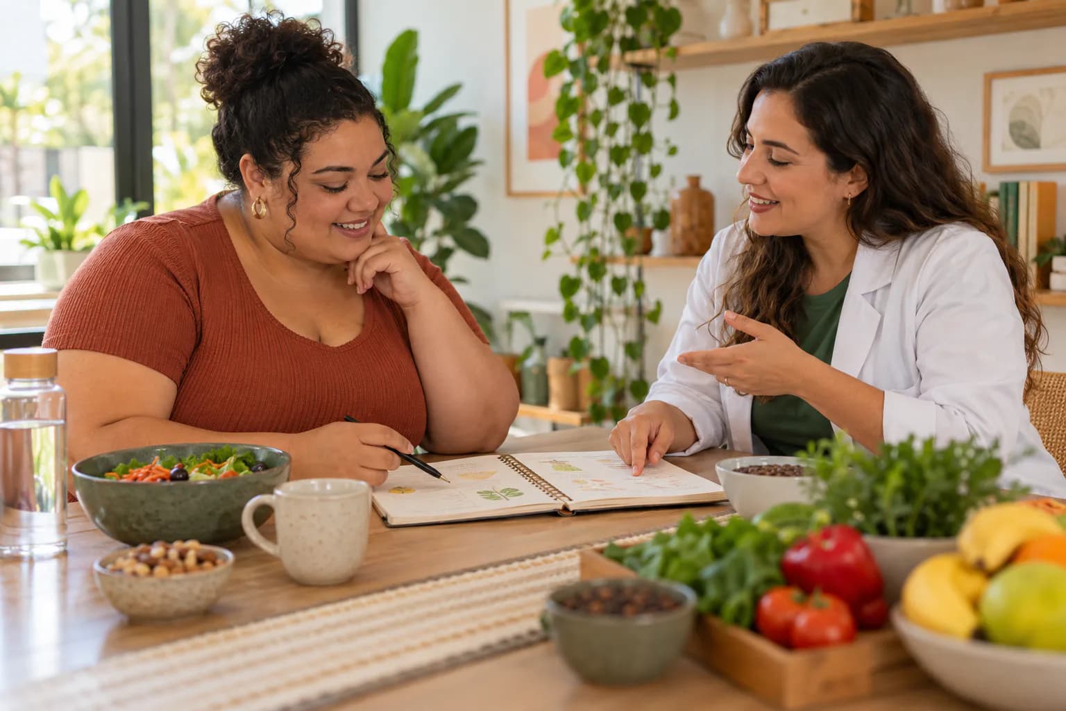 Nutricionista e paciente construindo um planejamento alimentar sem estigma
